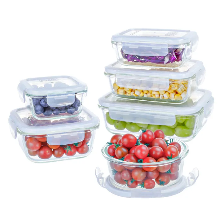 

Factory Supply Wholesale Airtight Microwave High Borosilicate Glass Kitchen Food Storage Meal Prep Container with Locking Lid, Transparent