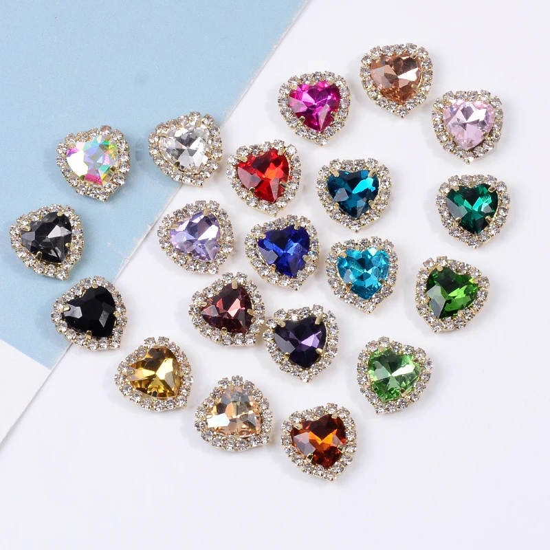 

Custom Flat Back Alloy Metal 3D Zircon Gem Crystal Big Heart Nail Rhinestones Charms, Colorful