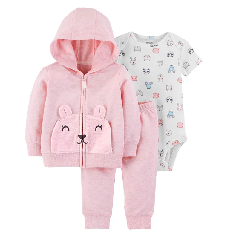 

3 pieces sets infant baby boy girl clothes hoodie zipper long sleeves coat+bodysuit+pants knit jacket winter be be kids clothing, Multi color