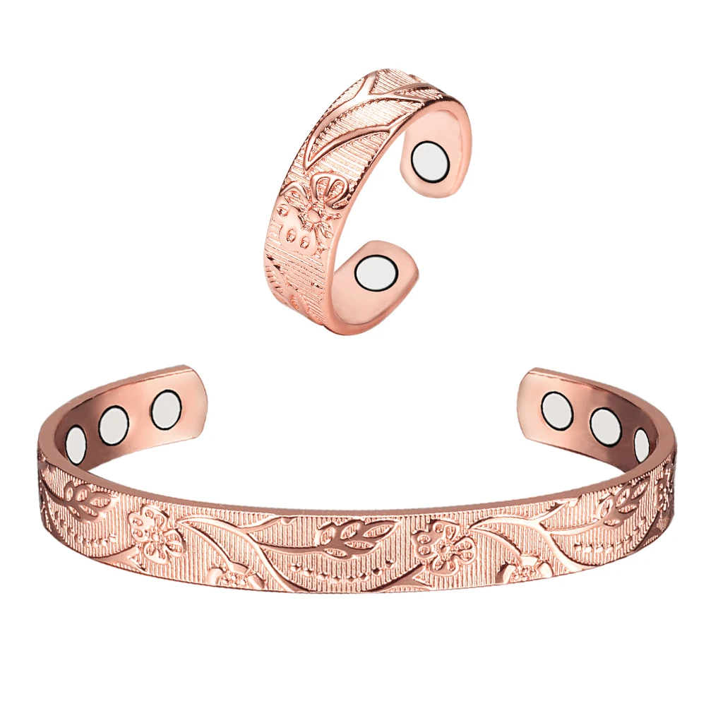 

Energinox 99.9% Solid Hypoallergenic Healing Pure Magnetic Therapy Womens Copper Ring & Bracelet Set for Arthritis Pain Relief