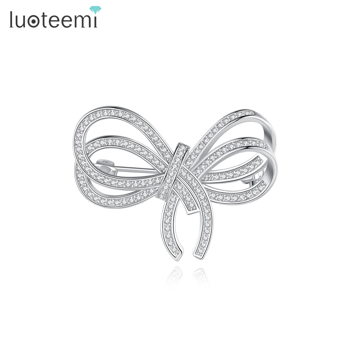 

LUOTEEMI Fashion Women Wedding Costume Accessories Jewelry Morden Clear Crystal Bow Bridal Bouquet Brooches Brooch Pins