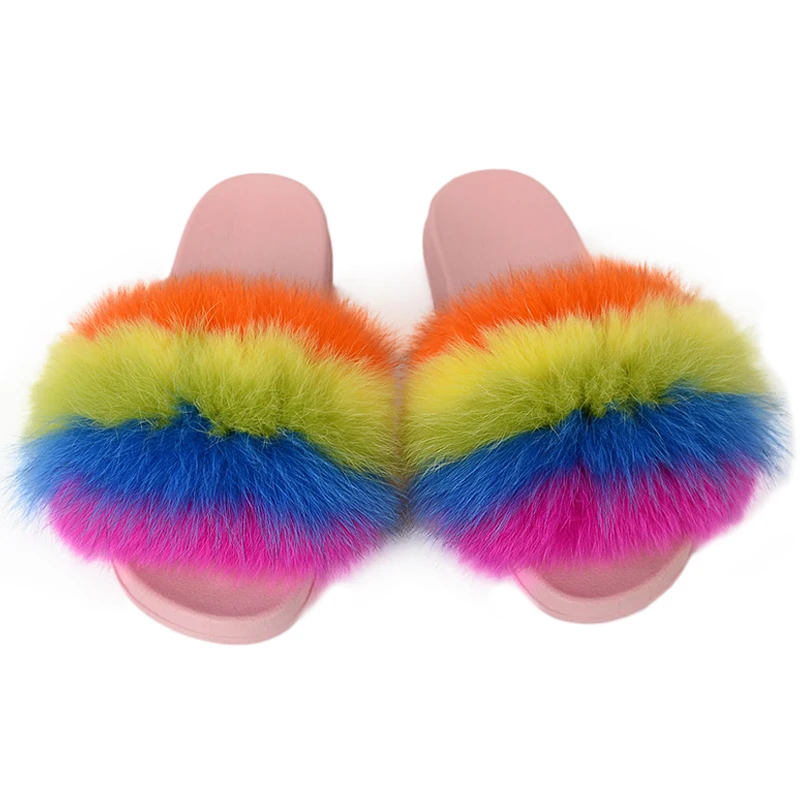 

New Arrival PVC Sole Real Fox Fur Slippers For Women Summer Fashion Ladies Plush Sandals