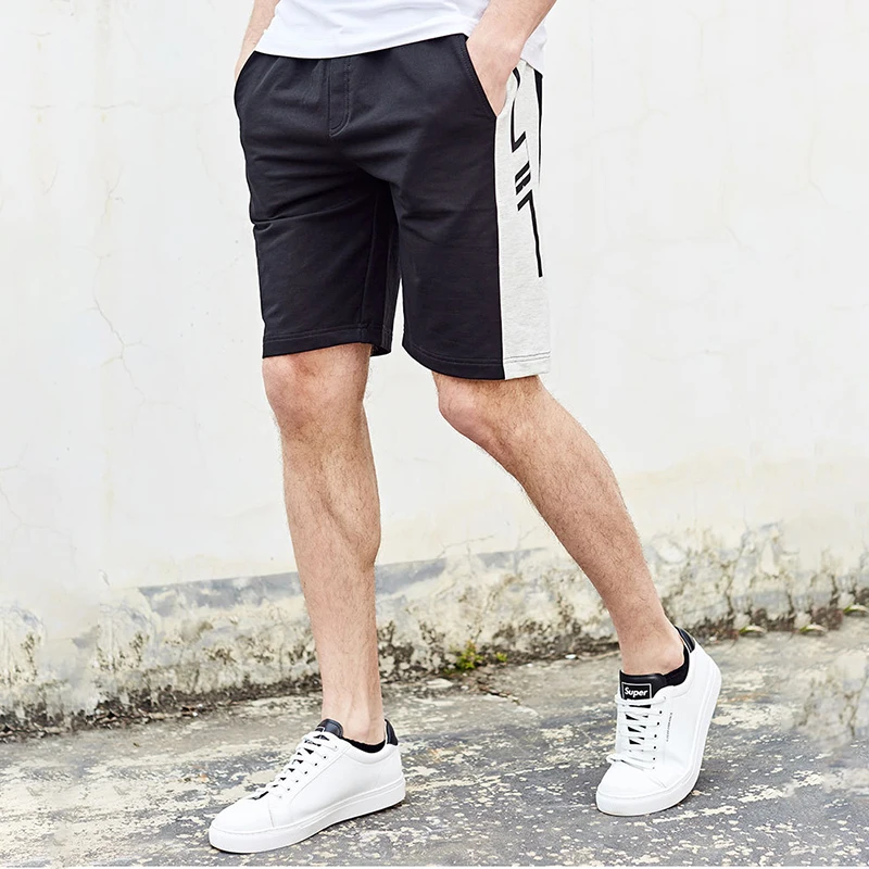 

Hot sale Good Quality Solid Color Men Hoodies Sweat Jogger Running Terry Short With Print On The Sides, As photo