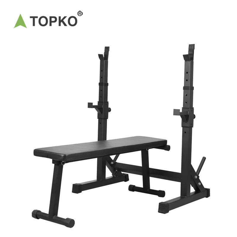 

TOPKO home fitness gym workout exercise folding bench weight lifting adjustable squat dumbbell bench press and squat rack, Black