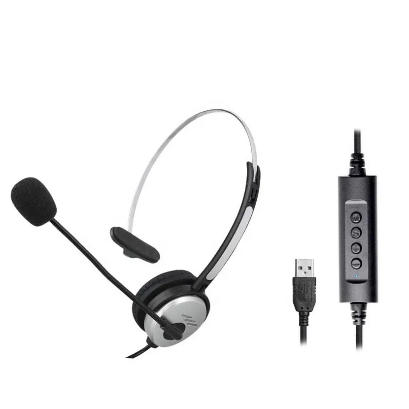 

Steel Computer Headphone USB Mono Call Center Headset with 3.5mm, Silver