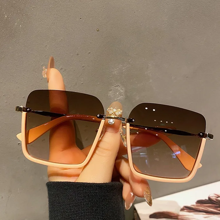 

QSKY 2023 new sunglasses driving anti-uv half frame sports sunglass small tiny metal square frame women's shades sun glass