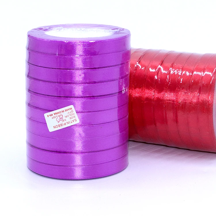 

Factory wholesale 100% polyester 1 cm 3/8 inch single face solid color decoration satin ribbon, 196 colors