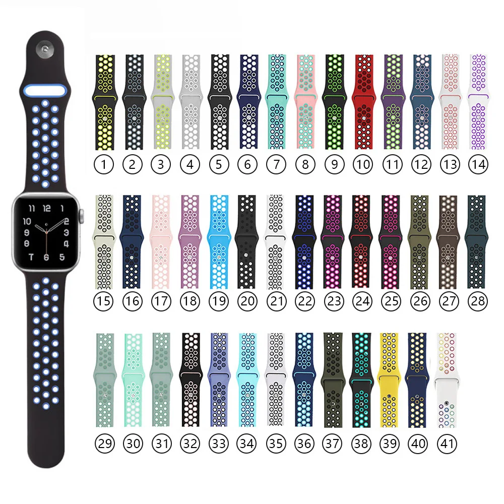 

38mm 40mm 42mm 44mm Replacement Sports Double Silicone Watch Band Strap For Apple Watch SE 6 5 4 3 2 1