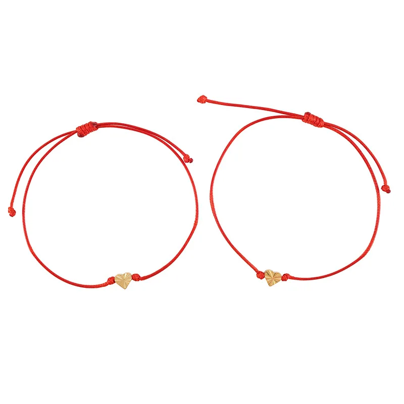 

14 k gold plated Handmade Love Heart Charm Bracelet Red Rope Thread String Adjustable Bracelets For Women Couples, Picture shows