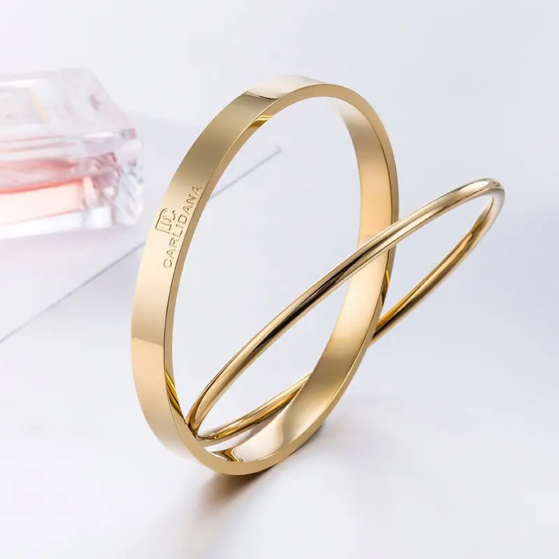 

Classic Design Gold Plated Women's Bracelet Double Layered Stainless Steel Bangles