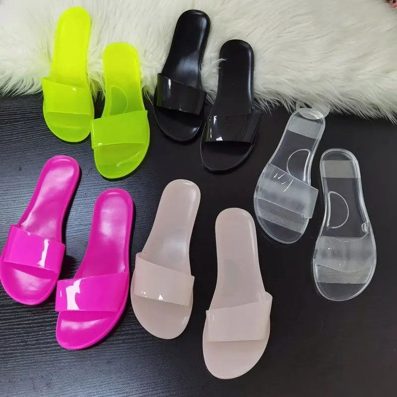 

Fashion 2021 New Color Summer Women Sandals Clear Shoes Slip-on Jelly Shoes Ladies Flat Beach Sandals Outdoor Holiday Slides