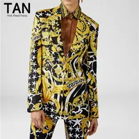 

2019 Autumn New Fashion High Quality Zebra Greca Stars Gold Savage Barocco Print Medusa Buttons Single Breasted Silk Suits