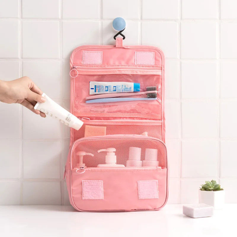 

New Best Selling Toiletry Hung Travel Toothbrush Toothpaste Storage Makeup Waterproof Pink Little Girl Cosmetic Bag With Hook