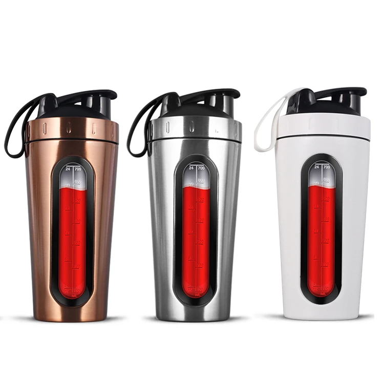 

Best Sellers wish ebay Amazon Visible Window 25oz Stainless Steel Shaker Bottle For albumen powder sport GYM outdoor, Black,gold