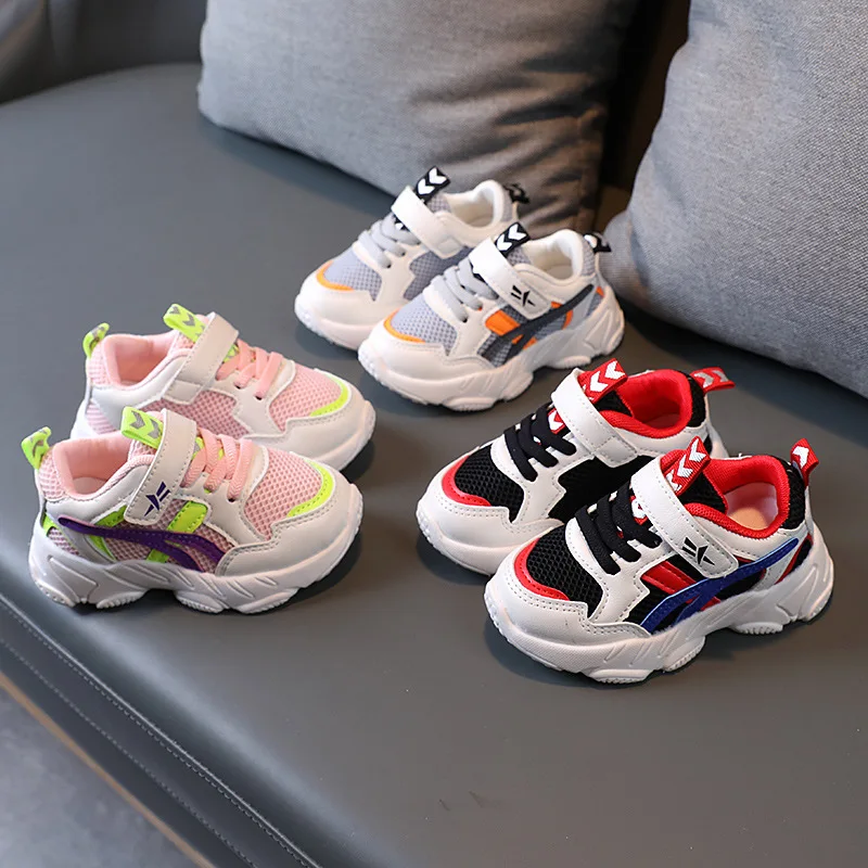 

2022 Spring Autumn New Guochao Sports Breathable Mesh Boys' Soft Sole Running Shoes Girls' Casual Shock Absorption Walking