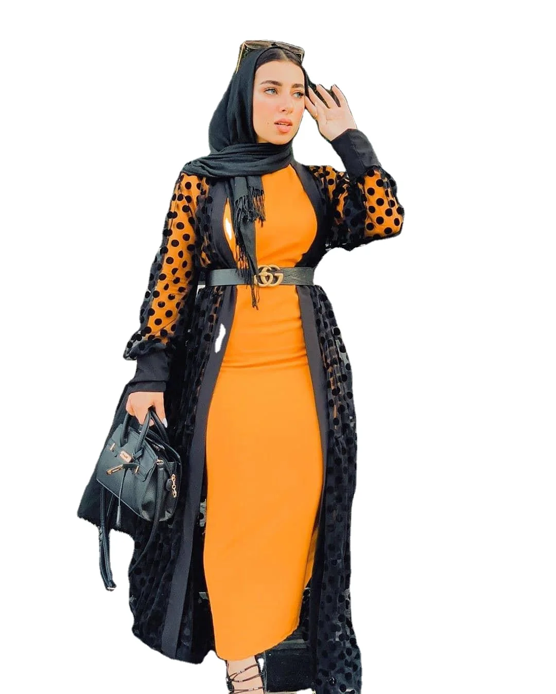 

2021 Black Jalabiya Dot Mesh Abaya Muslim Dress Eid Mubarak Dubai Turkish Arabic Moroccan Kaftan Islamic Clothing