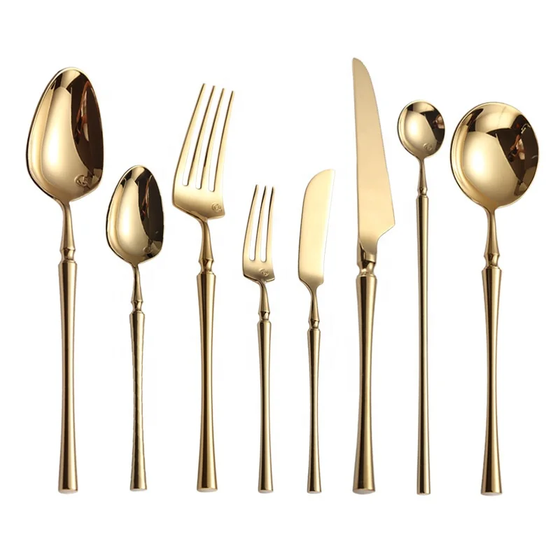 

4 8 Piece Titanium Flatware Set 304 Stainless Steel Cutlery New Design include Fork Knife Spoon Set for 1 (Gold), Gold/silver/rose gold