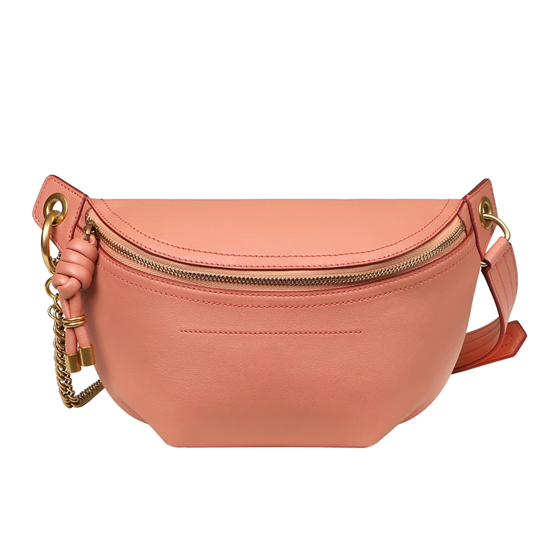 

Customizable logo Leather waist bag cowhide women's bag 2021 new cross shoulder chest bag, Pinkycolor