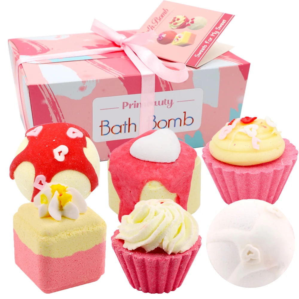 
Hot sale private label organic kids press shower bombs fizzy hemp bath boxes packaging CBD cupcake bath bomb gift set 