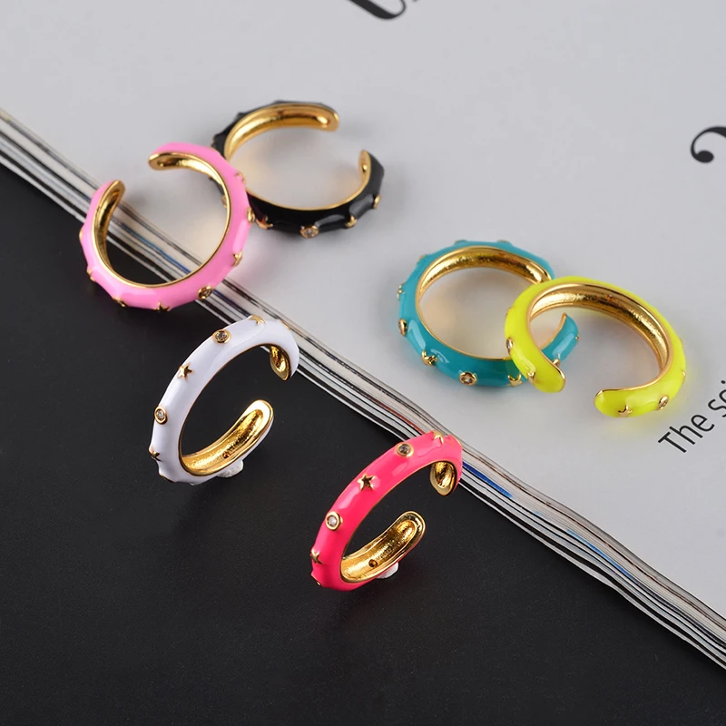 

Dripping oil enamel rings colorful simple wholesale vintage multicolor neon bulk pink adjustable opening colorful enamel ring, Gold color