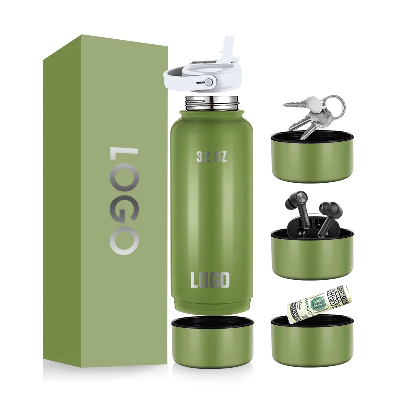 Image of Sports Water Bottle 32Oz Stainless Steel Vacuum Insulated Wide Flask With Leakproof Spout Lid and food container
