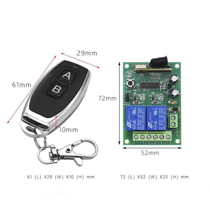 

12v 24V dc controller 2ch channel wireless rf remote control 433.92mhz learning code