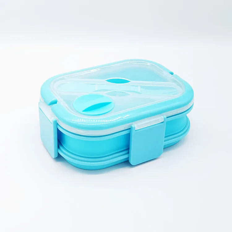 

Double layer portable Collapsible Silicone Lunch Box Durable Microwave food Storage Container With Fork, Colors