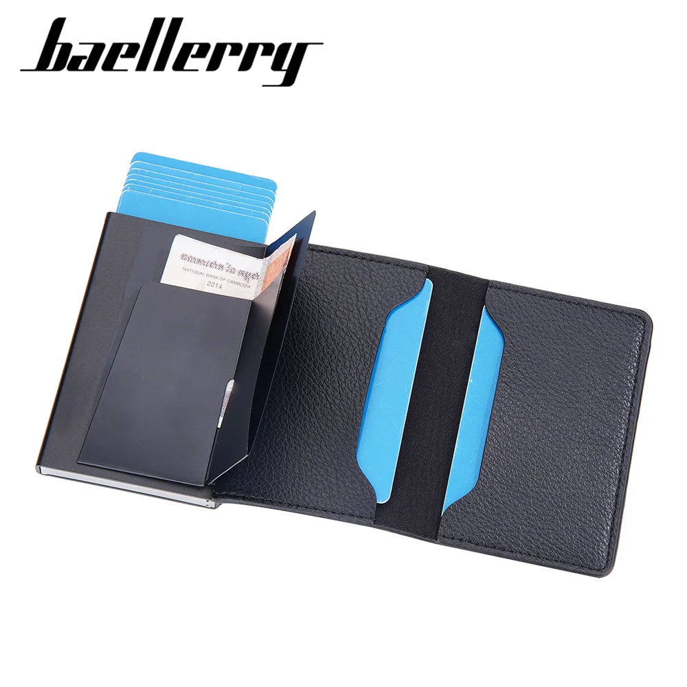 

baellerry pu leather pop up Business credit card holder wallet RFID Blocking Pocket Automatic aluminum case pop up wallets men