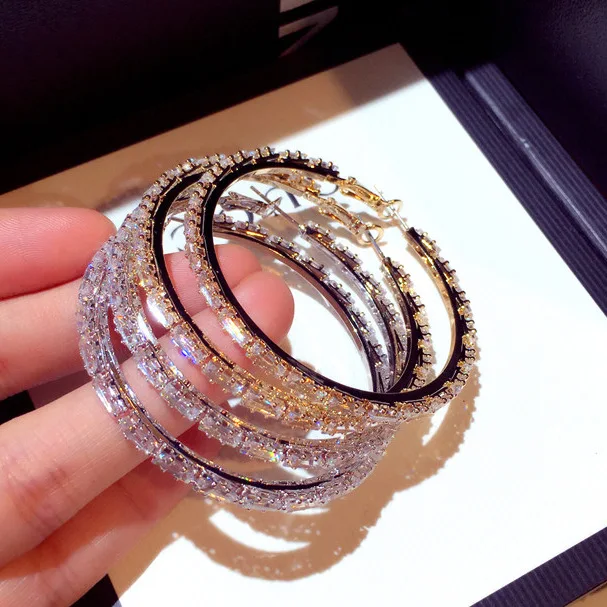 

Luxury Bling Rhinestone Crystal Large Hoop Earrings Real Gold Plated CZ Cubic Zirconia Hoop Earring