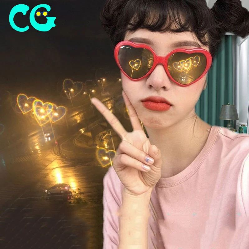 

Club Love Glasses At Night Heart-shaped Lights Become Love Special Effects Glasses Net Red Glasses Fashion SunGlasses Women, Picture