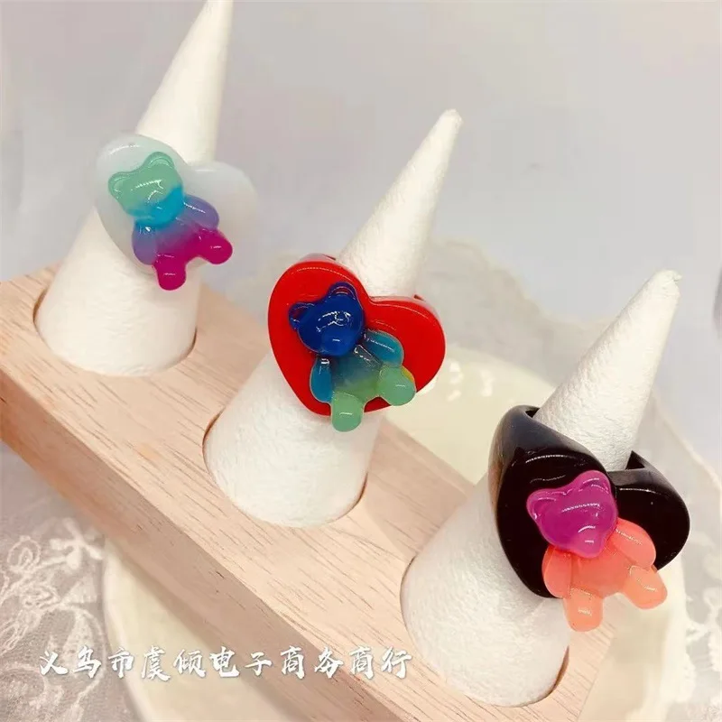 

Korean Trendy Geometric Chucky heart resin Acrylic Ring For Women Girls, As pic