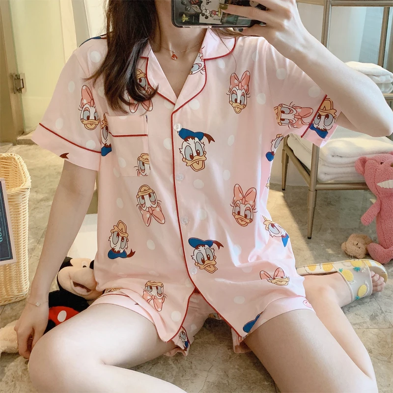 

Pajamas Women's Cotton Shorts Short Sleeve Cardigan Designer Sleepwear Pyjama Set Short Summer Women Home wear Pajamas, Pink