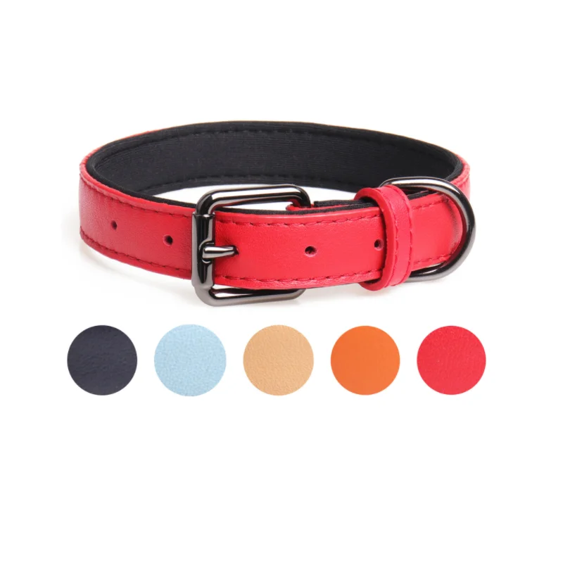 

Wholesale pet supplies luxury plaid blue red orange custom logo OEM small medium large genuine real cow leather pet dog collar, Red, sky blue, orange, beige, navy blue