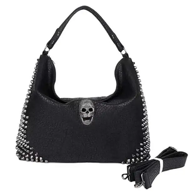 

Studded Skull Hobo Bag for Women Punk Rivet Shoulder Bag Large Capacity Handbag Purses, Black