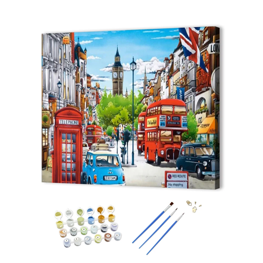 

Painting by Numbers Kit Without Frame London Street Oil Painting Handmade on Canvas Indoor Decor Art