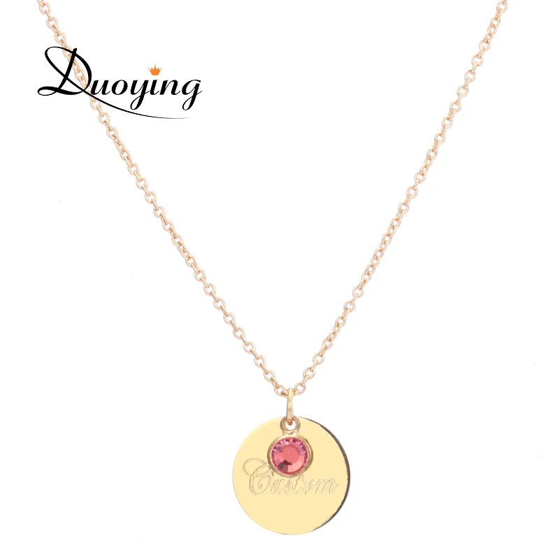 

Fashion Women Gift Name Letter 18k Gold Personalized Birthstone Coin Pendant Jewelry Custom Disc Necklace for Love, Gold, silver,rose gold