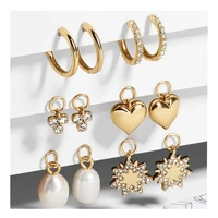 

Barlaycs 2020 Fashion Minimalist Cute Rhinestone Gold Plated Heart Small Hoop Huggie Stud Earrings Set for Women Jewelry