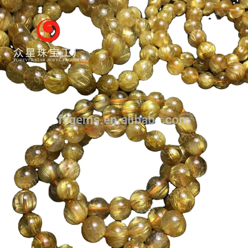 
Factory price Good Quality Natural gold Rutilated Quartz Round Beaded Bracelets 6mm 8mm 10mm 12mm 14mm 