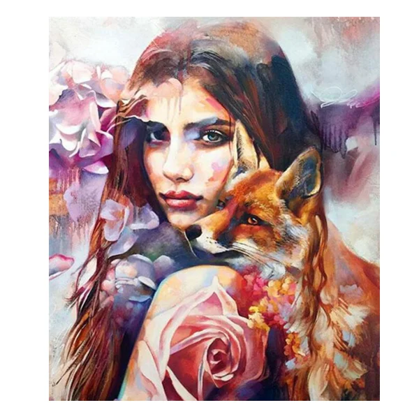 

HUACAN DIY Oil Painting By Number Girl and Animal Abstract On Canvas Ready Frame Dropshipping Paint By Numbers Portrait Kits