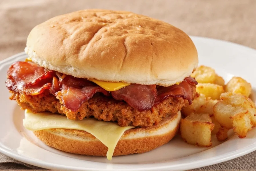 Chick-fil-A Maple Pepper Bacon Sandwich on a plate with side of hash browns