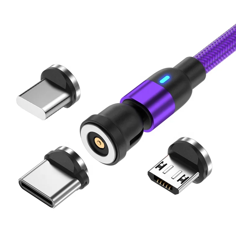 

Hot Selling 540 Degree Rotation 3 in 1 Magnetic Charger Cable 2.4A Charging Magnetic USB Cable Mobile Phone Data Cable