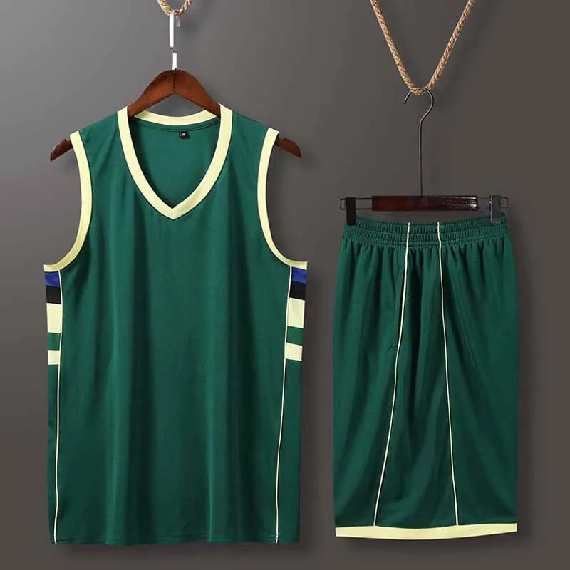 

Men Basketball suit Polyester Royal Green clothes Competition training team Basketball shirt Basketball Jersey Shorts, Black/red