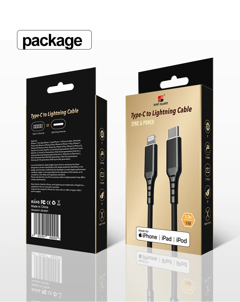 Mfi Certified C94 Connector Lightning Cable for iPhone 12 Apple