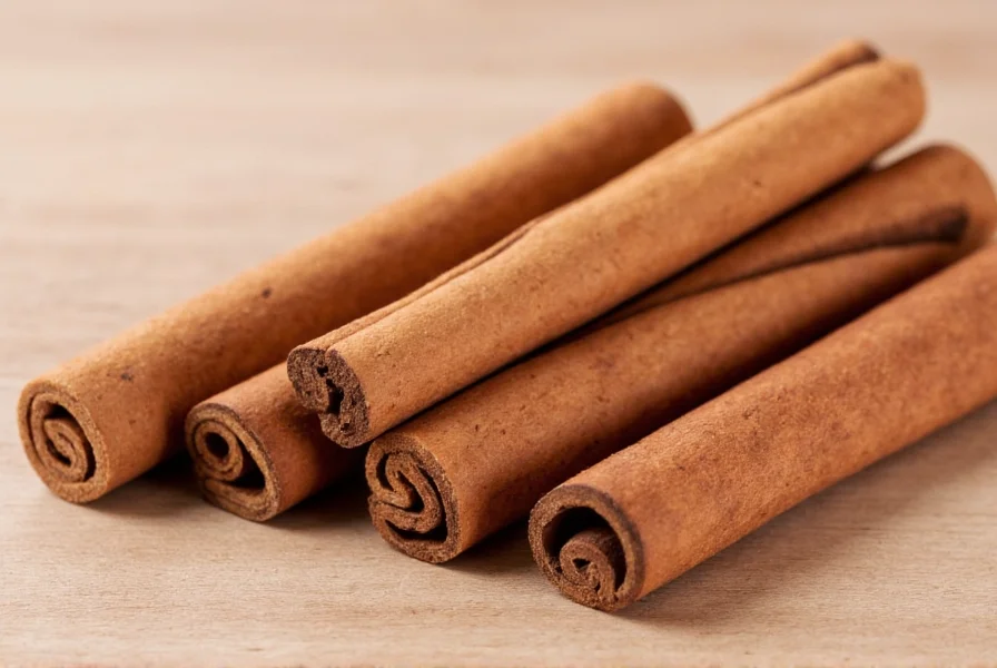 Close-up view of Ceylon cinnamon sticks compared to Cassia cinnamon rolls showing the thinner, layered structure of Ceylon versus the thicker, harder Cassia bark