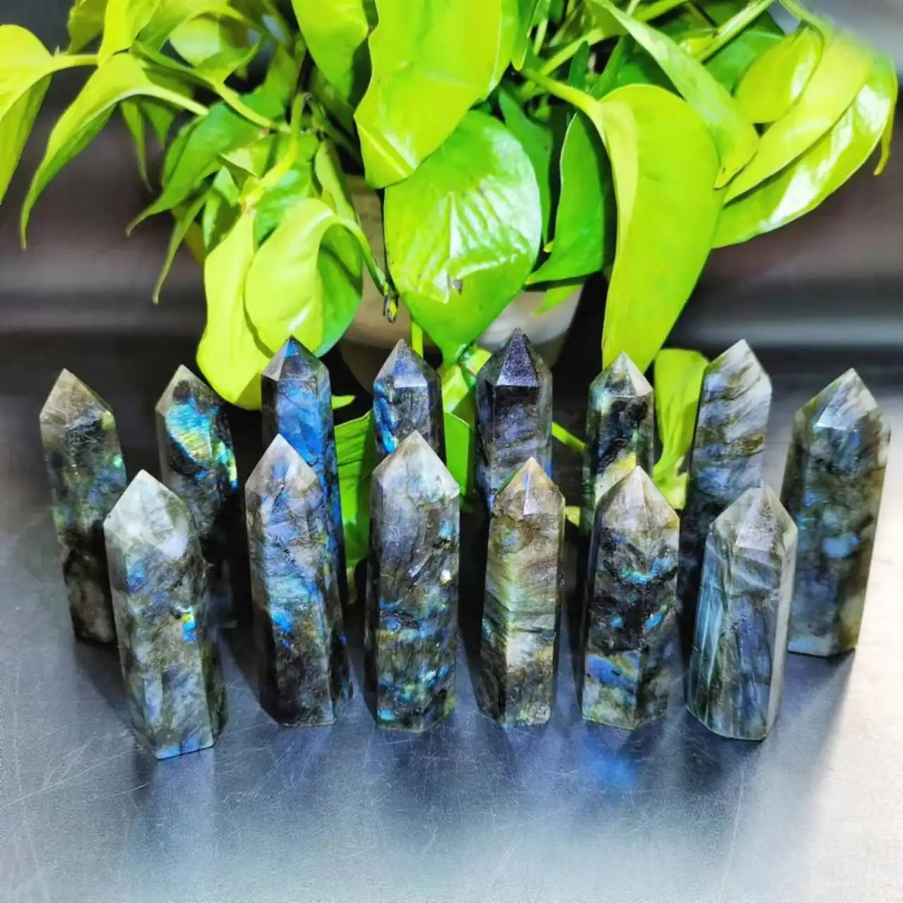 

Wholesale Natural Polished Healing Crystal Tower Crafts Labradorite Point Carvings For Collection