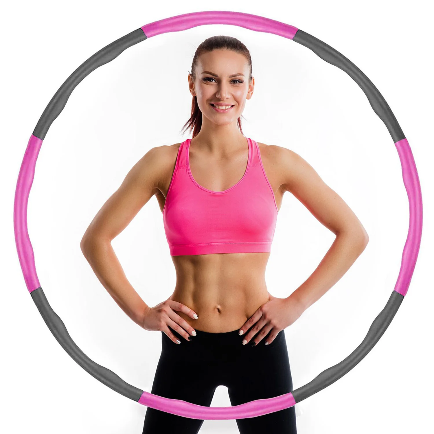 

Best Selling ho la hoop Weighted Adult Fitness High Quality Fitness Workout For Home 8 Sections Smart Exercise Ring, Pink