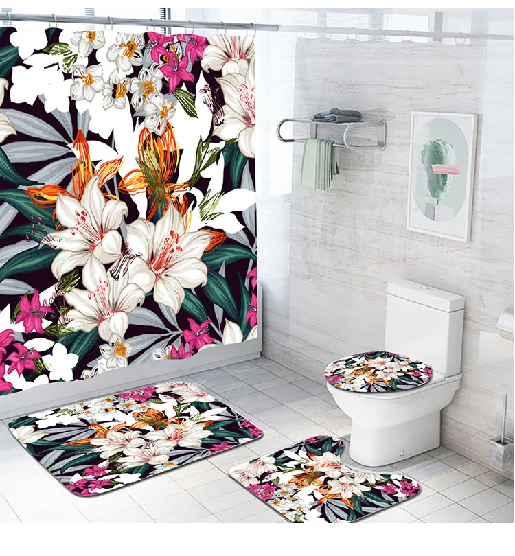 

C'dear 2021 New Design Wholesale Custom Logo Design Fashion Brand Bathroom Shower Curtain Set Rose Polyester