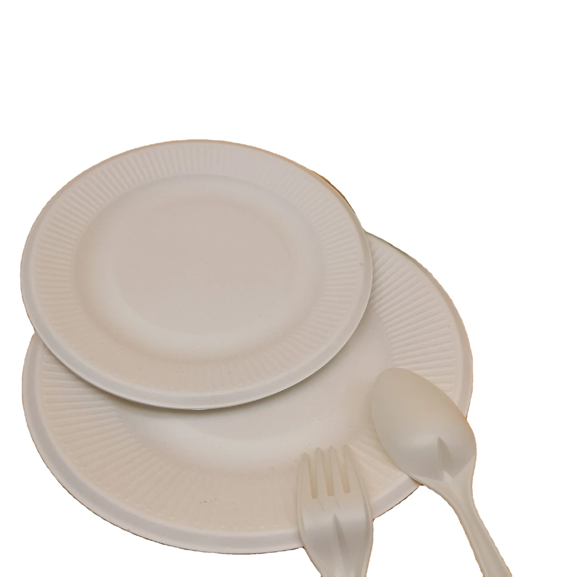
Biodegradable disposable sugancane bagasse small round striped elegant Plate 