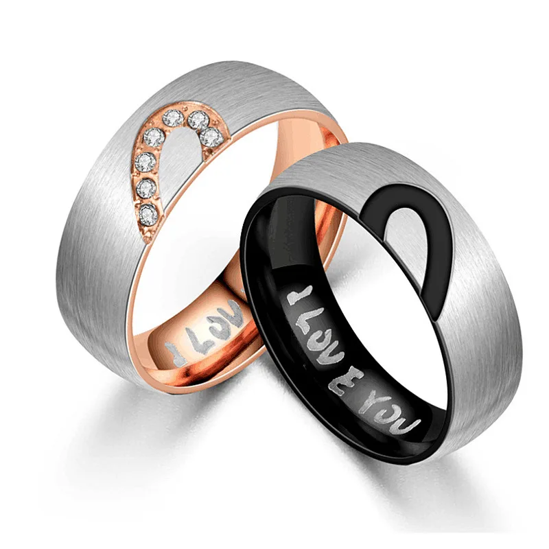 

2021 Sailing Jewelry Stainless Steel Diamond Half Peach Heart Couple Ring I LOVE YOU Titanium Steel Ring