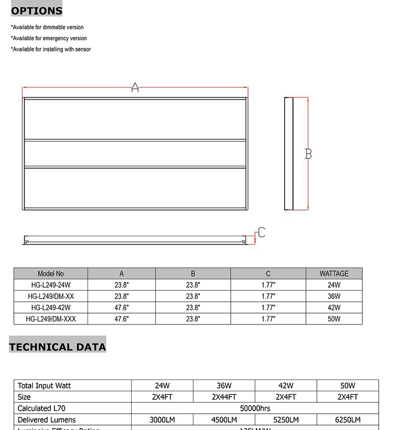 Recessed Cul Certified 50W 42W Office Led Recessed Troffer
